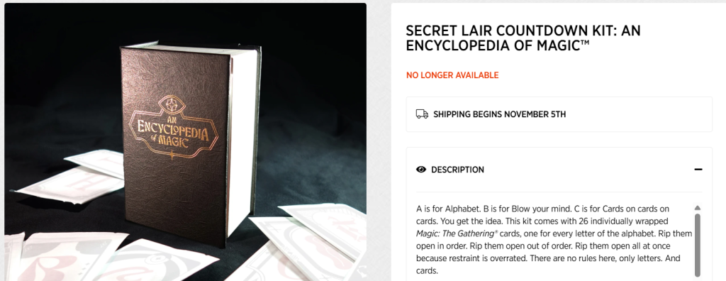 【バラ売り中】Countdown kit Encyclopedia 随時値下 Unboxing] Secret Lair Countdown Kit: An Encyclopedia of Magic